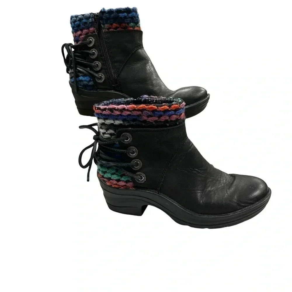 Bionica Black Reign Boho Cozy Textile Boot Bootie Womens‎ 6.5M EUC Backlace